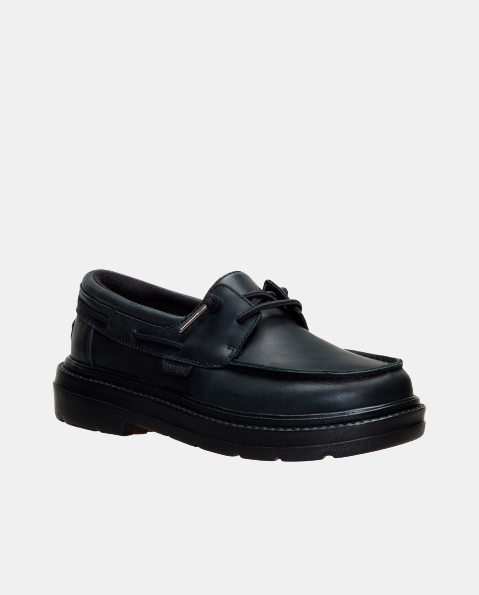 Imagen 3 de Zapato náutico de piel con cordones - HeyDude - Negro Negro