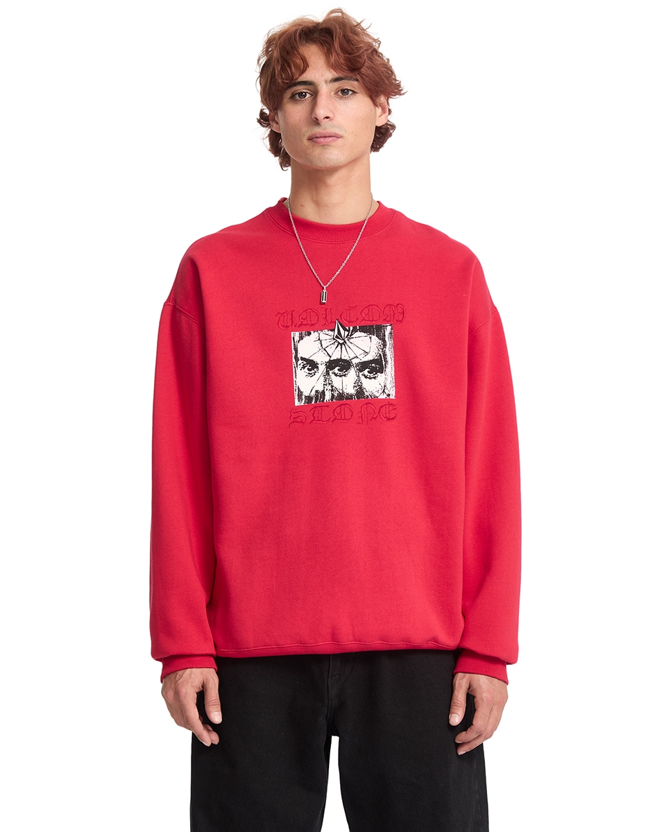 Sudadera de hombre sin capucha con dibujo frontal XL Rojo
