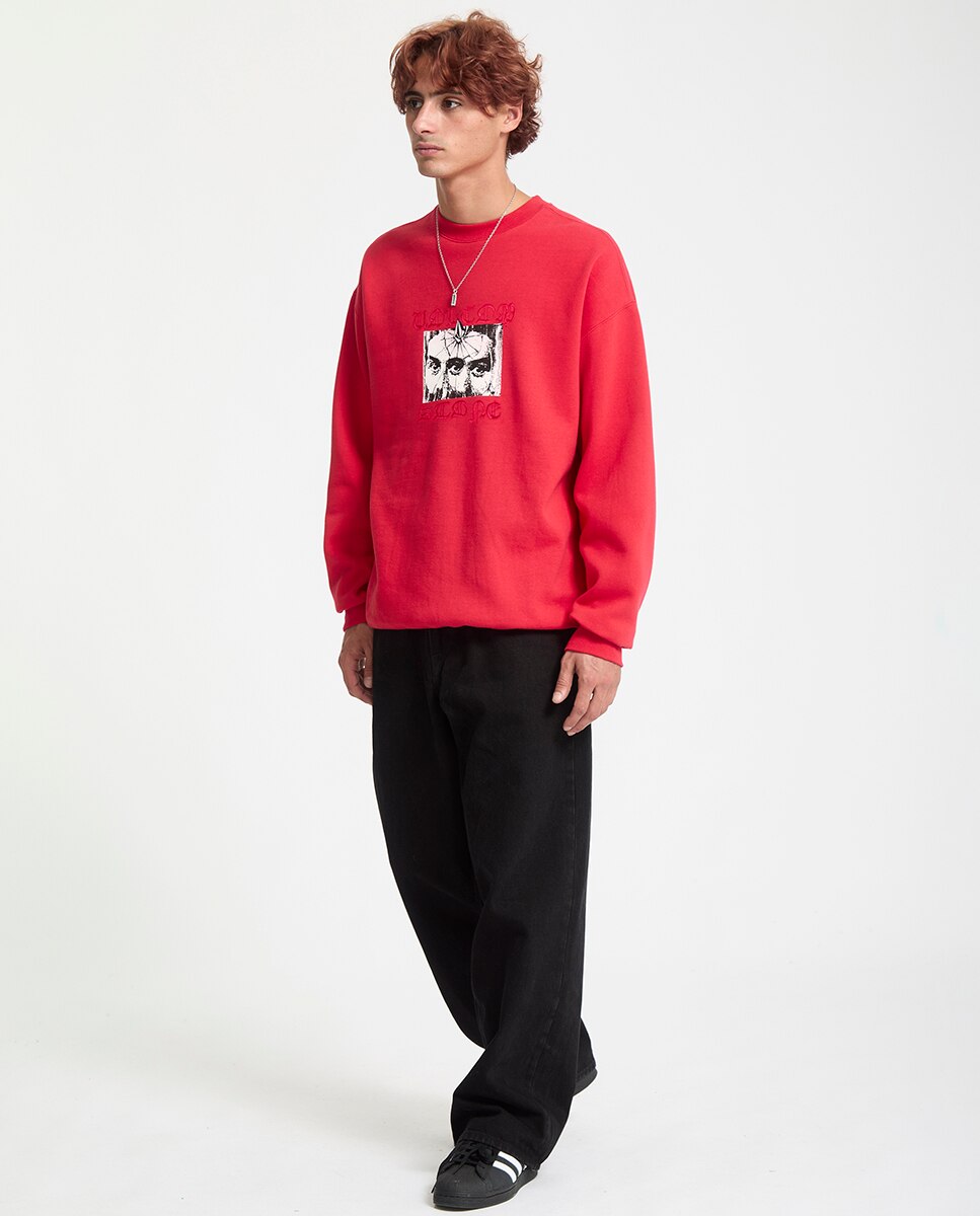 Sudadera de hombre sin capucha con dibujo frontal - Volcom - Rojo Rojo-2