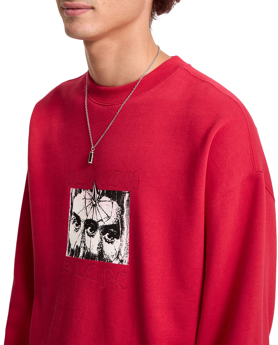 Sudadera de hombre sin capucha con dibujo frontal - Volcom - Rojo Rojo-5