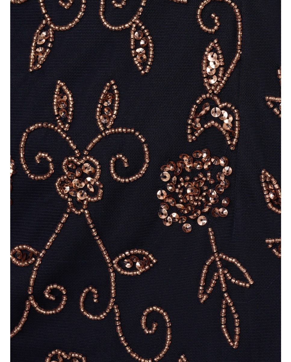 Vestido de manga corta con ornamentos de pedrería - Adrianna Papell - Azul Azul-4