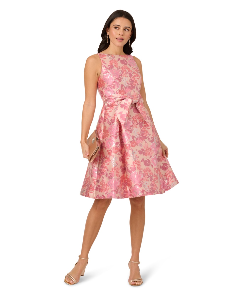 Adrianna Papell - Vestido floral mikado con cintura anudada.