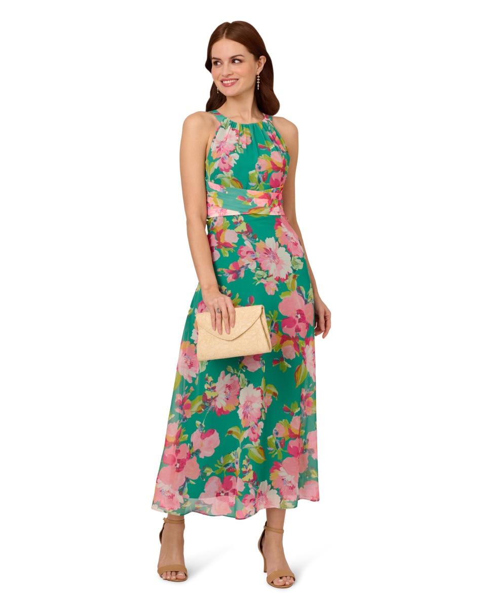 Adrianna Papell - Vestido midi floral con cuello halter.