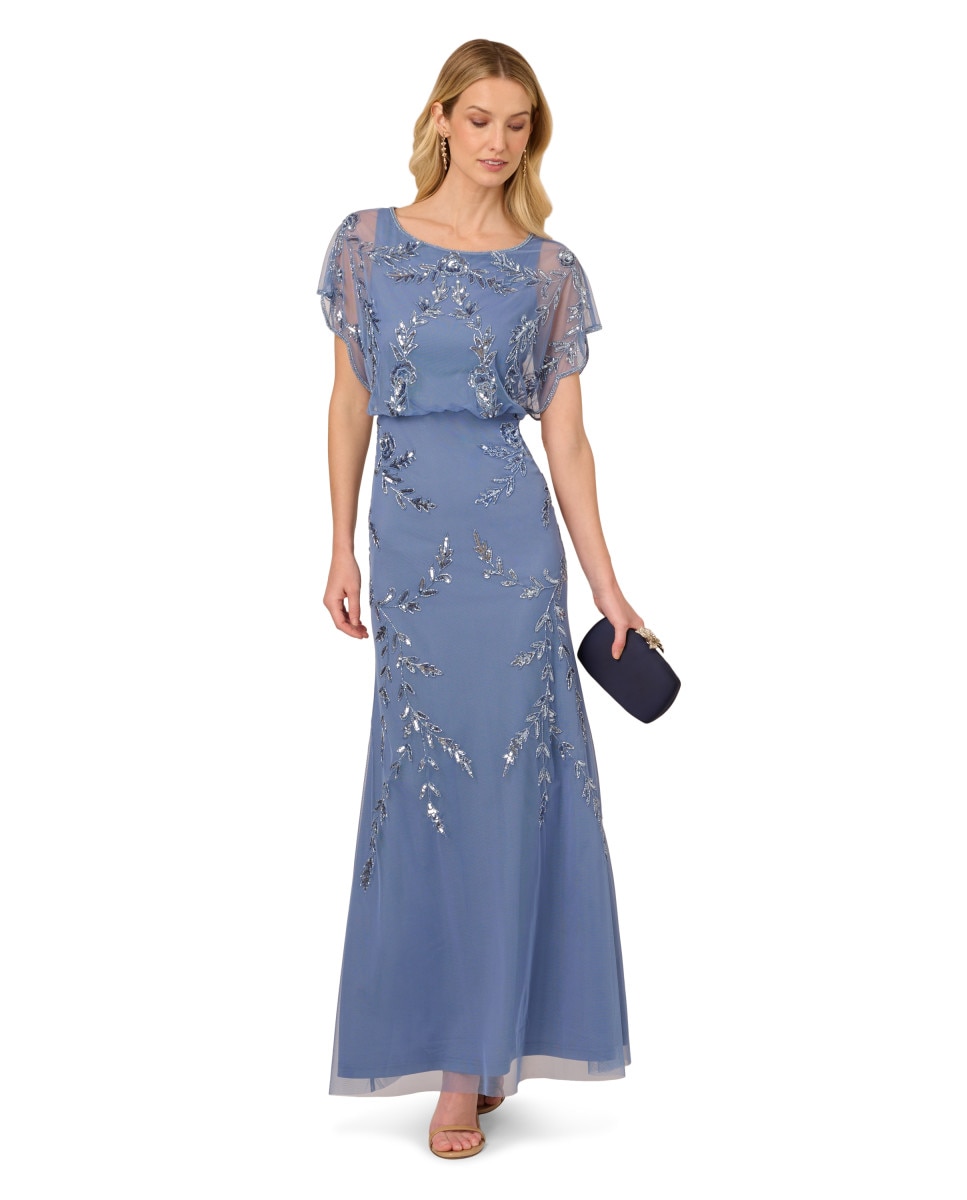 Vestido largo floral con lentejuelas - Adrianna Papell - Azul Azul-1