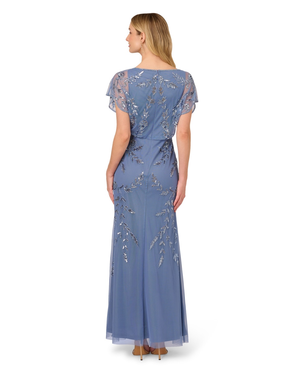 Vestido largo floral con lentejuelas - Adrianna Papell - Azul Azul-2