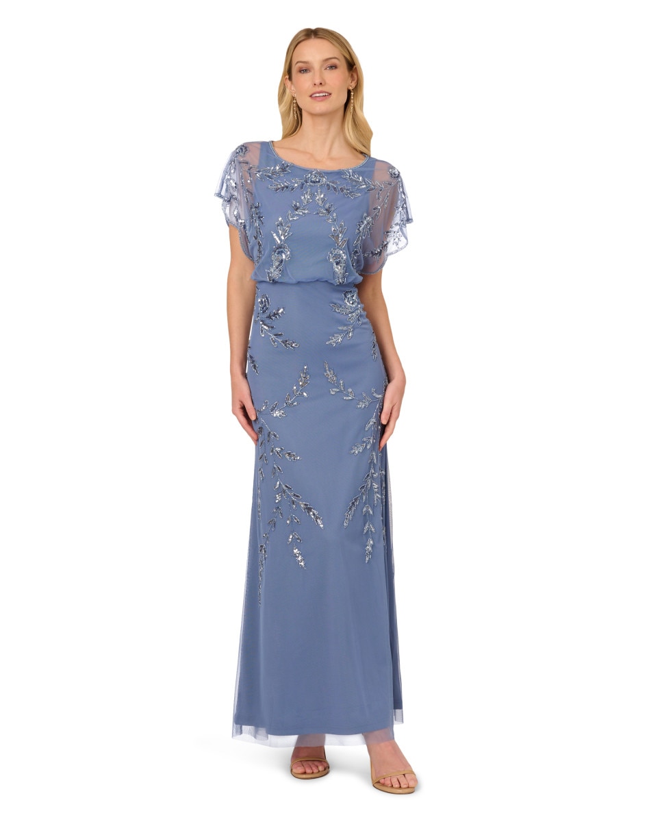 Vestido largo floral con lentejuelas - Adrianna Papell - Azul Azul-3