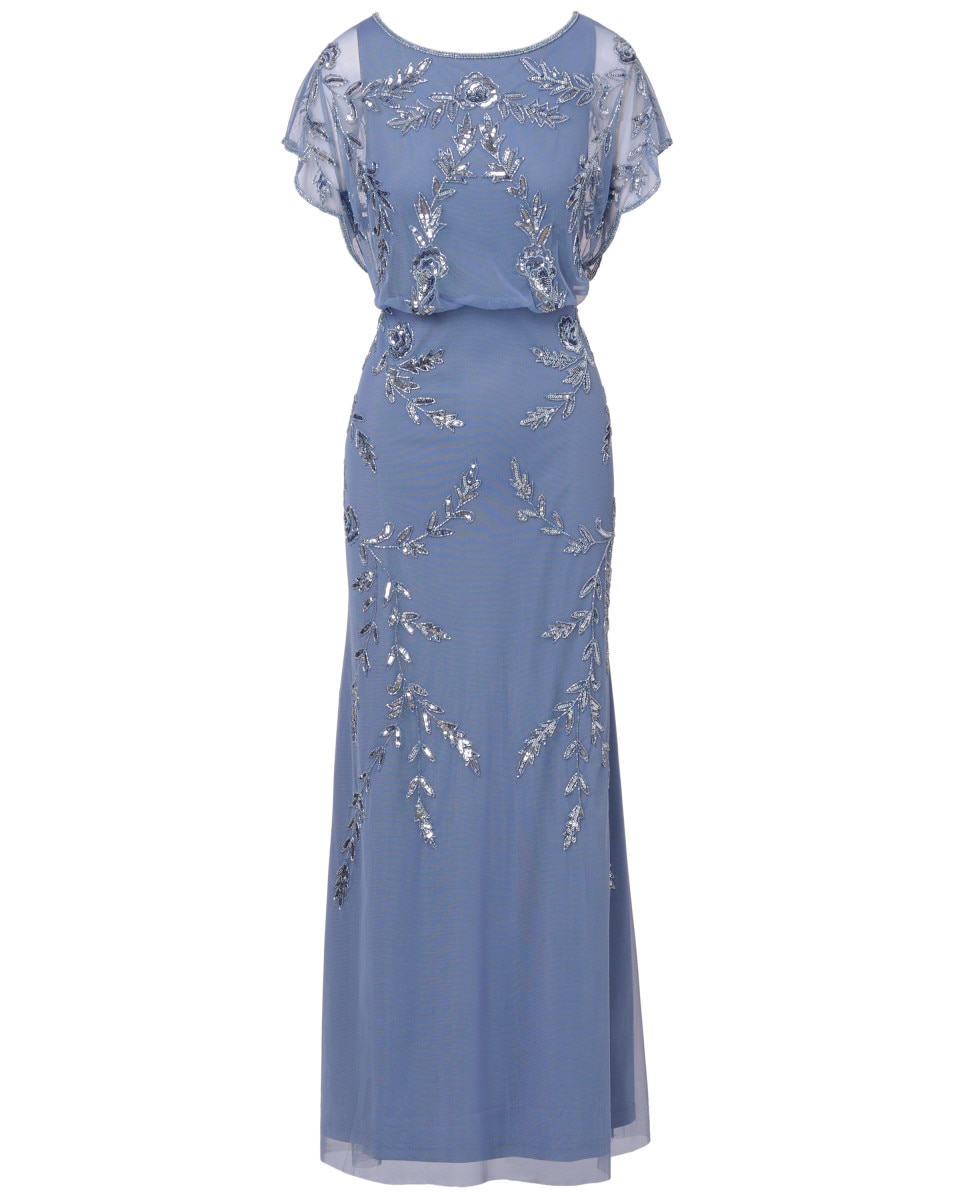 Vestido largo floral con lentejuelas - Adrianna Papell - Azul Azul-5