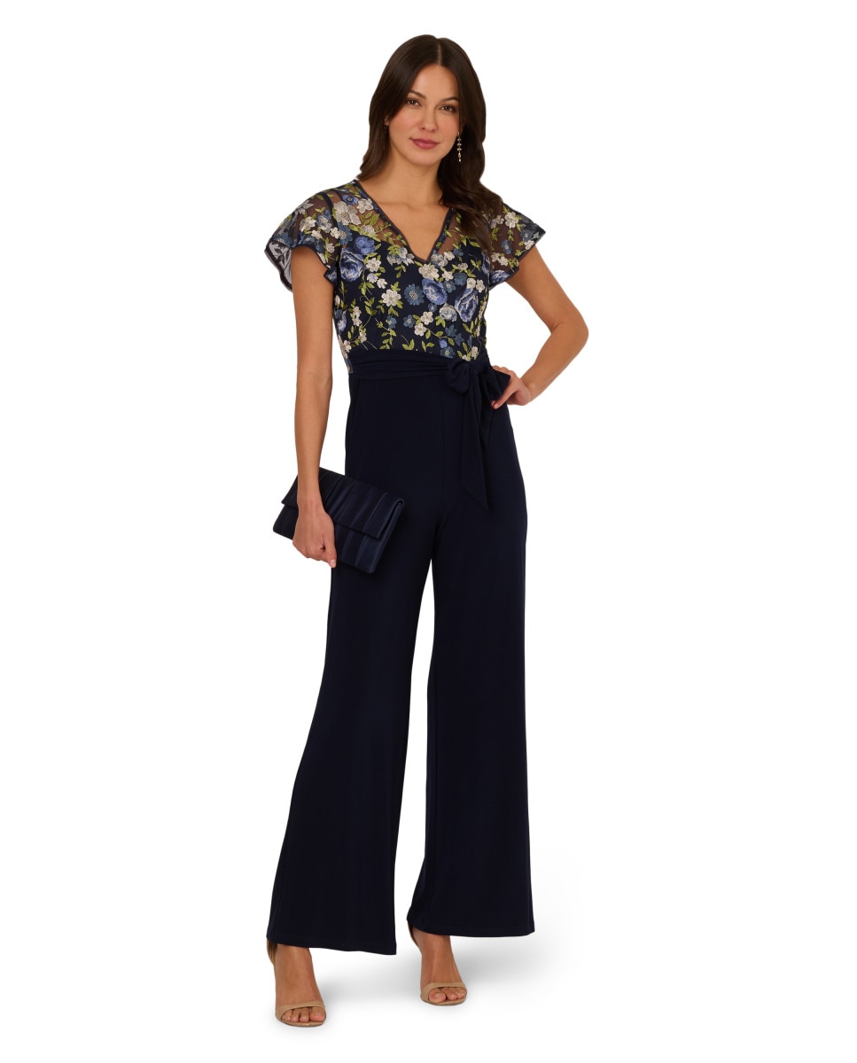 Adrianna Papell - Mono de mujer con top floral y escote en pico.
