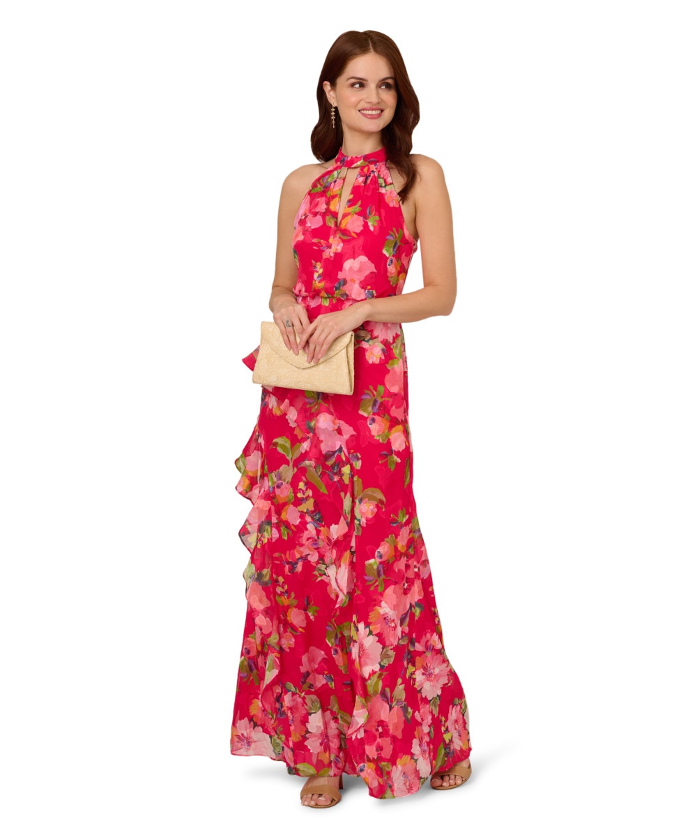 Adrianna Papell - Vestido maxi floral con cuello halter.