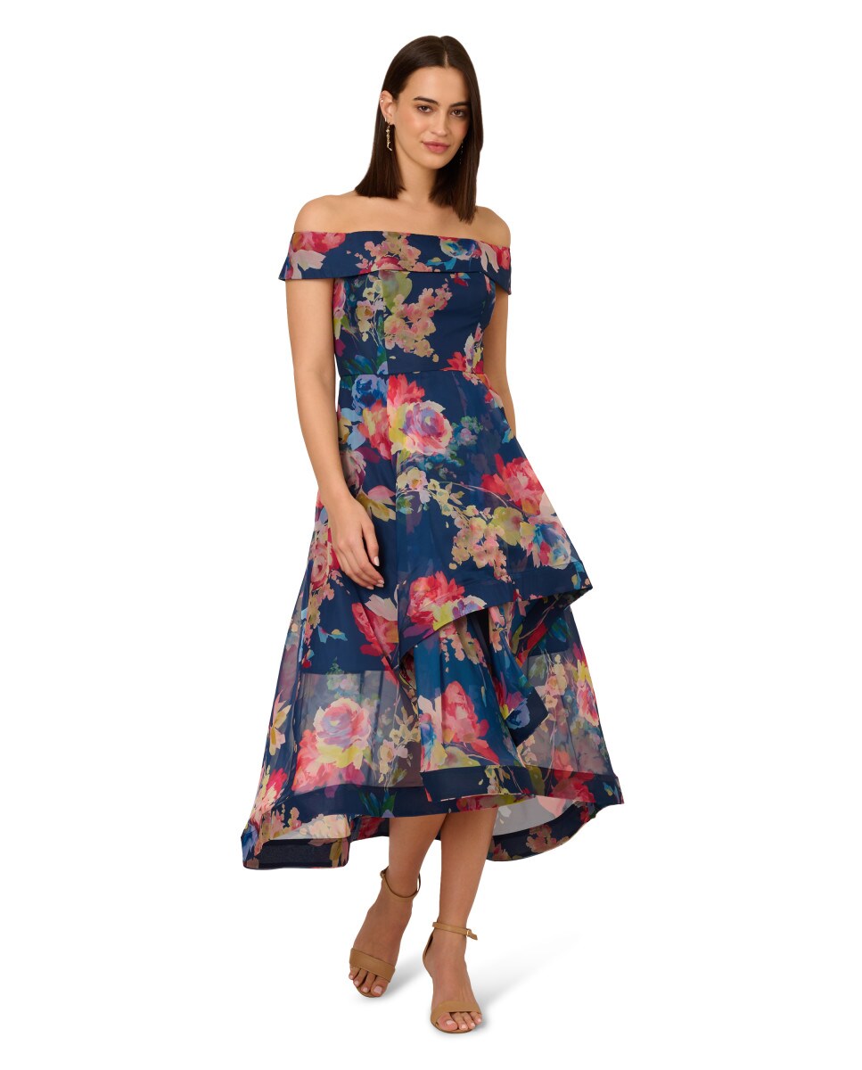 Vestido floral con falda mikado asimétrica · Adrianna Papell · El