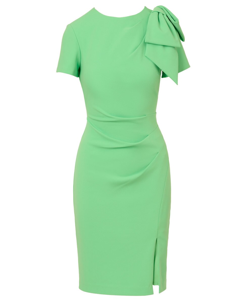 Vestido drapeado con lazo al hombro - Adrianna Papell - Verde Verde-6