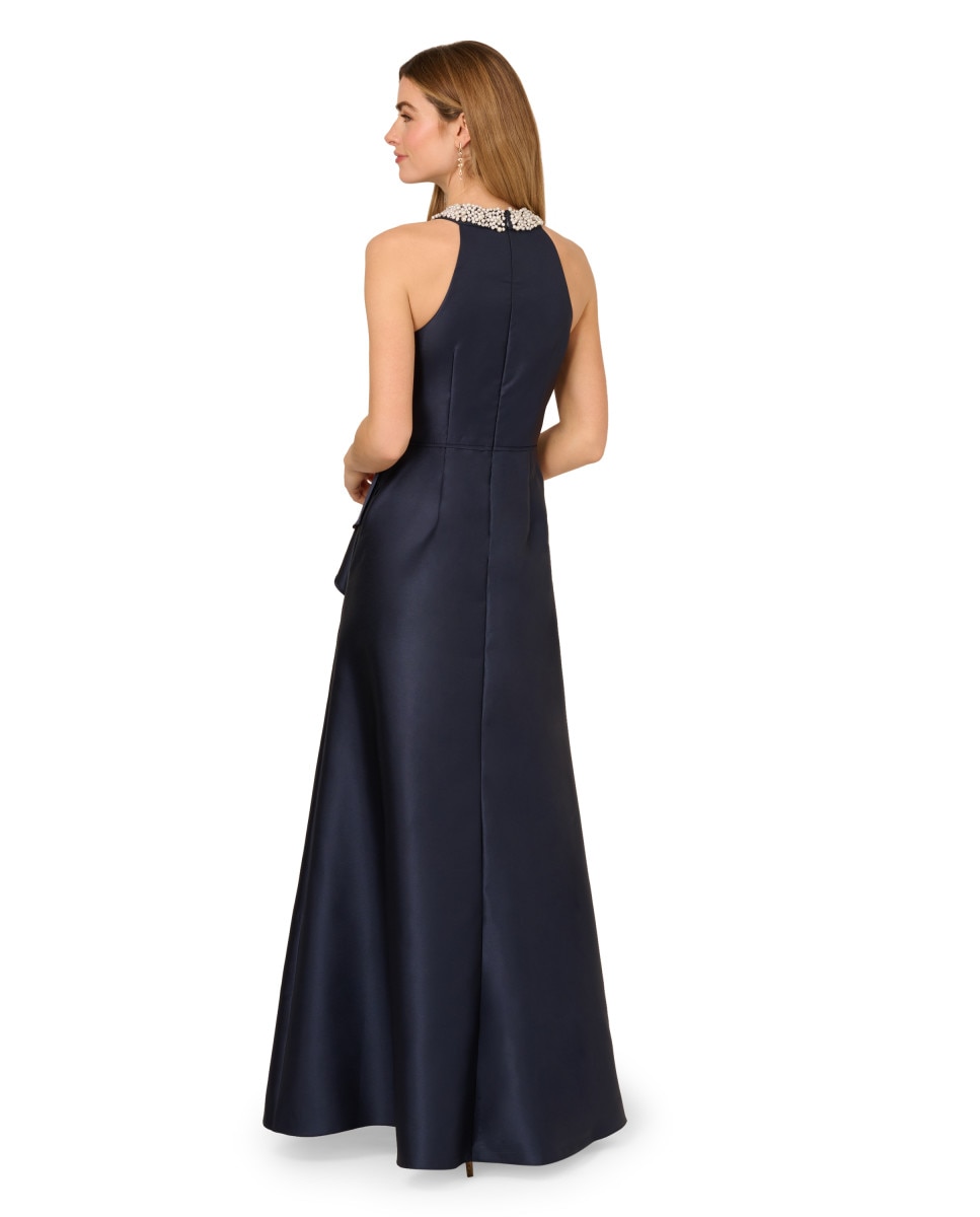 Vestido con escote halter de pedrería y volante a la cintura - Adrianna Papell - Azul Azul-2