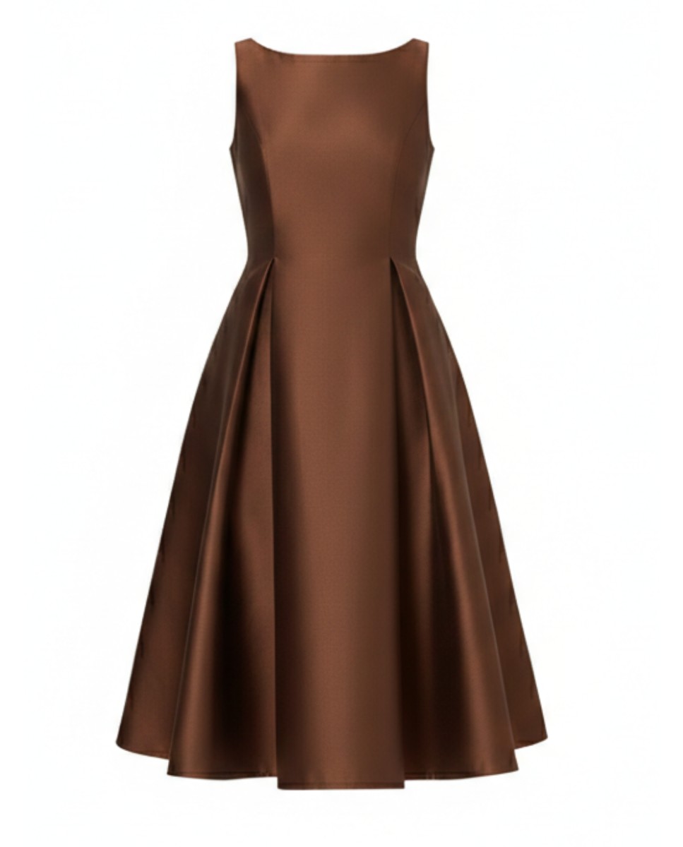 Vestido largo de té sin mangas - Adrianna Papell - Marrón Marrón-4
