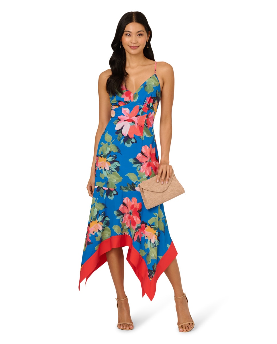 Adrianna Papell - Vestido floral de tirantes con escote en uve.