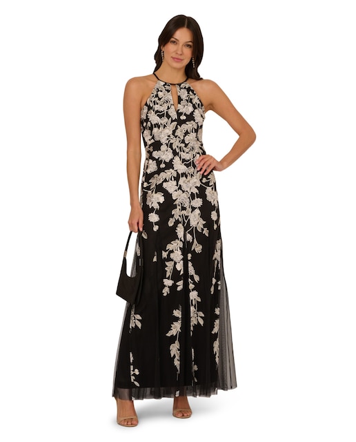 Imagen 0 de Vestido largo floral con tul y escote halter