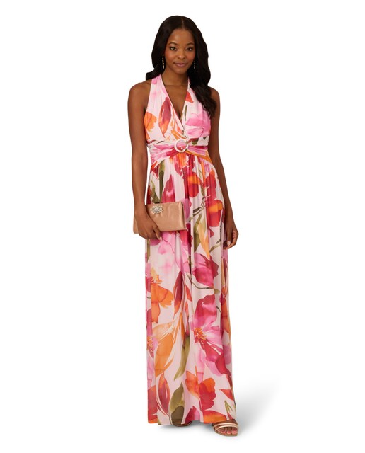 Imagen 0 de Vestido largo floral con escote en uve