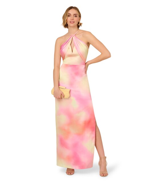 Imagen 0 de Vestido largo con raja en la falda y escote halter