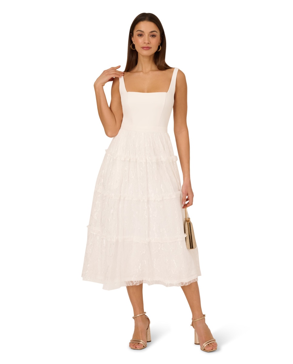 Adrianna Papell - Vestido midi con falda tul y tirantes.