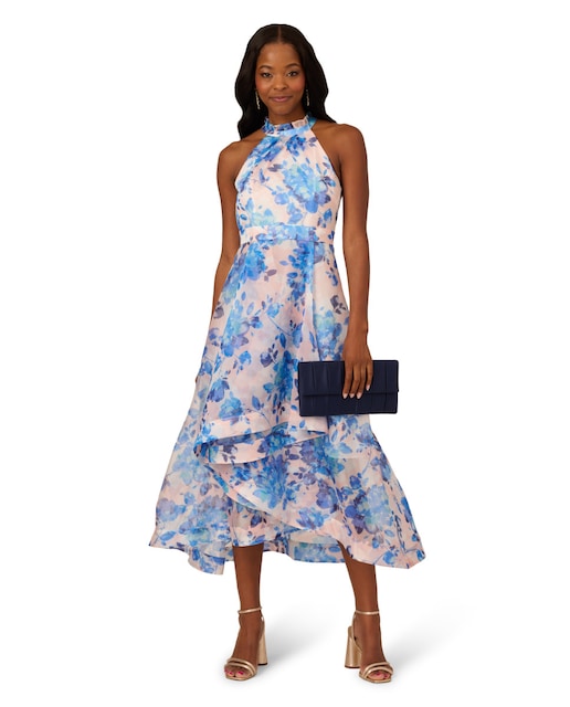 Imagen 0 de Vestido mikado floral con cuello halter