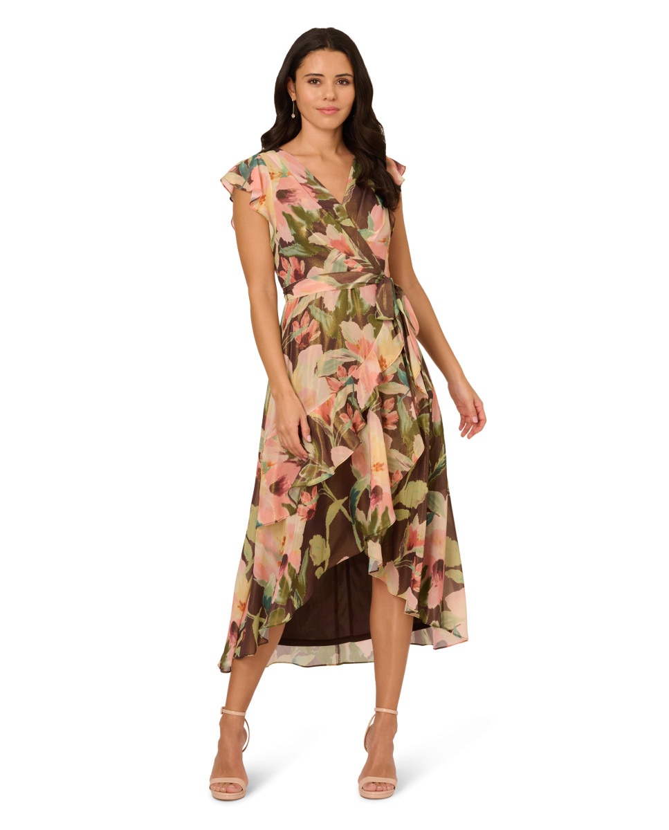 Adrianna Papell - Vestido con escote cruzado y volantes.