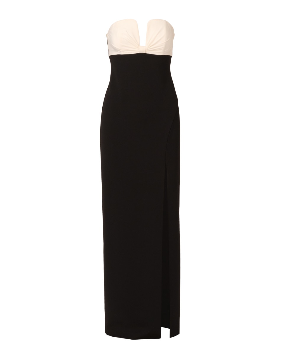 Imagen 5 de Vestido largo bicolor con escote corazón y abertura - Negro Negro