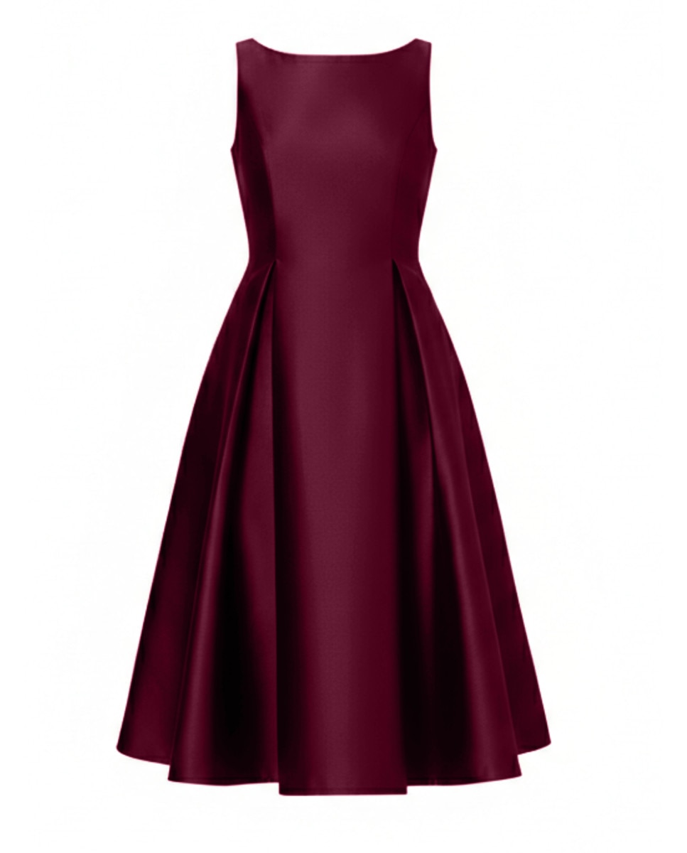 Vestido midi con escote barco, corte evasé y pliegues - Adrianna Papell - Morado Morado-5
