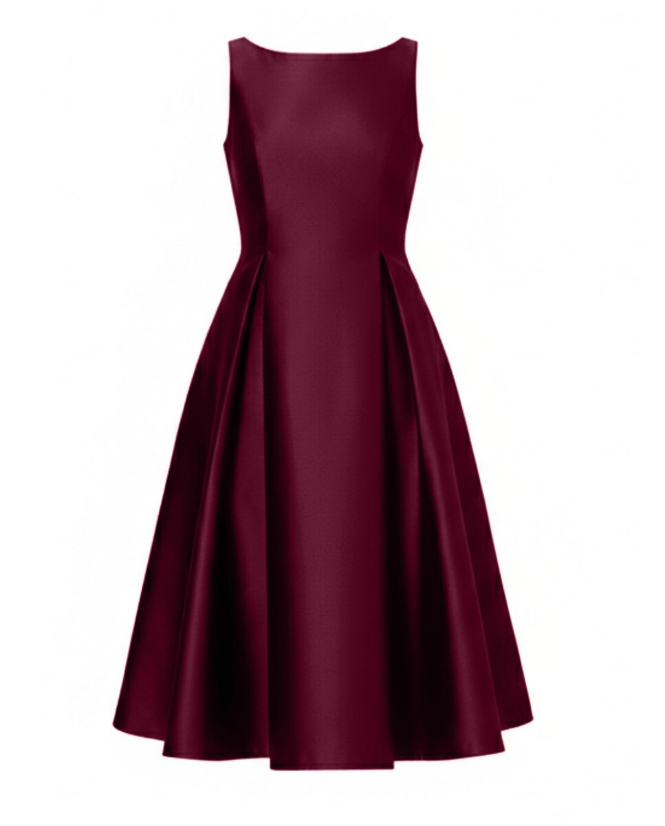Vestido midi con escote barco, corte evasé y pliegues - Adrianna Papell - Morado Morado-5