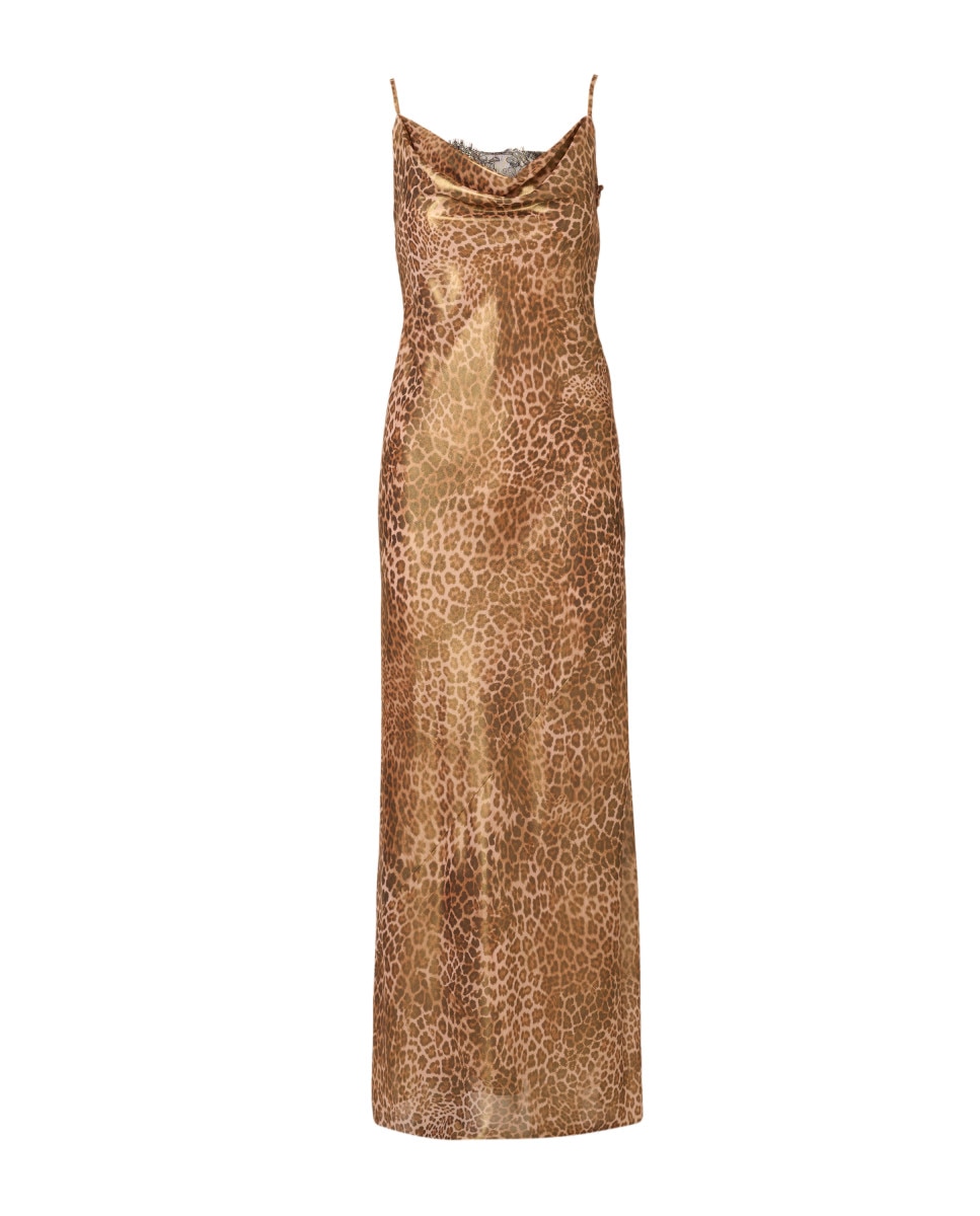 Imagen 5 de Vestido lencero satinado con estampado animal y escote drapeado - Adrianna Papell - Marrón Marrón