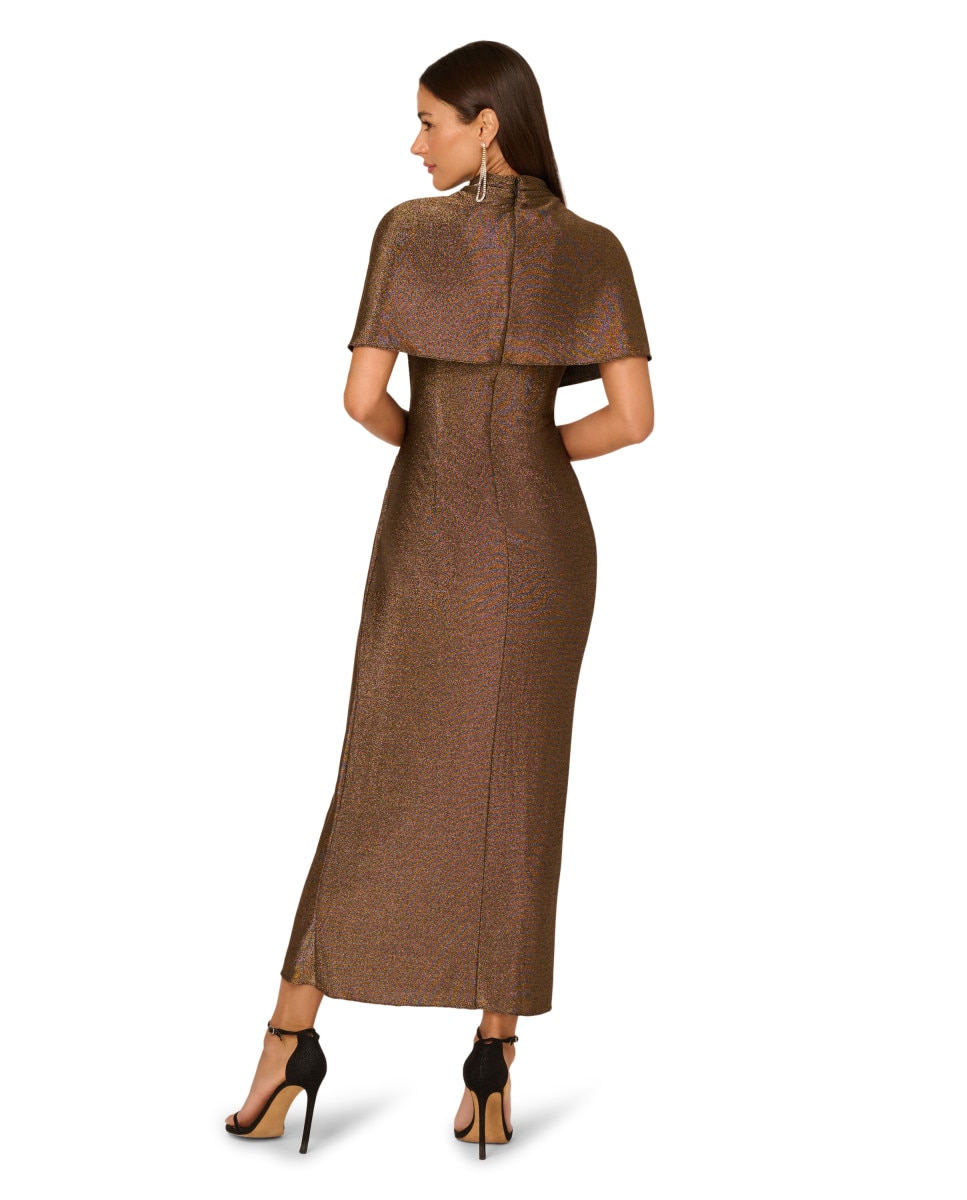 Vestido largo drapeado con hombros cubiertos - Adrianna Papell - Marrón Marrón-2