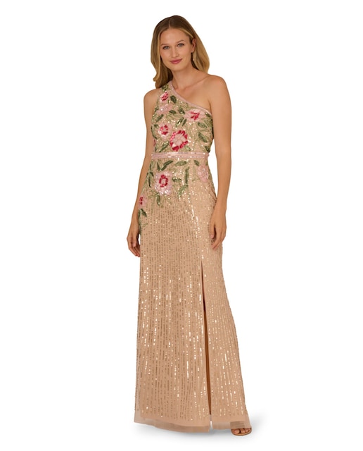 Imagen 0 de Vestido floral con lentejuelas y escote asimétrico