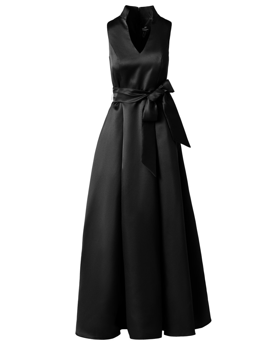 Vestido con escote en uve y lazo a la cintura - Adrianna Papell - Negro Negro-5