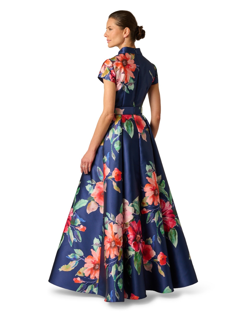 Vestido floral con escote en uve y cinturón - Adrianna Papell - Multicolor Multicolor-3