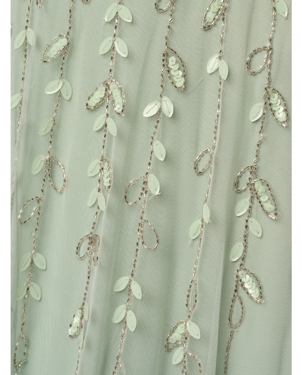 Vestido largo con floral y transparencias de manga corta - Adrianna Papell - Verde claro Verde claro-4