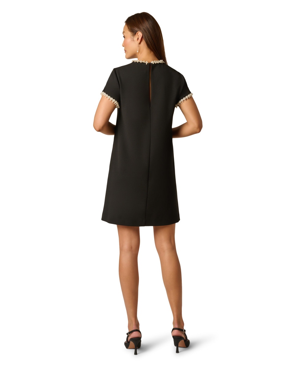 Vestido de manga corta con perlas - Adrianna Papell - Negro Negro-2