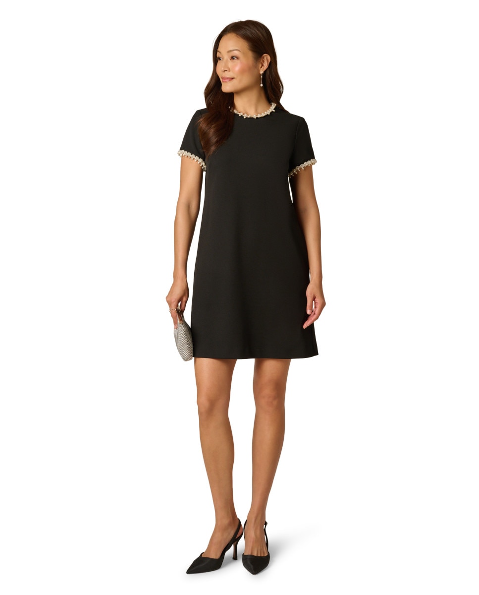 Vestido de manga corta con perlas - Adrianna Papell - Negro Negro-3