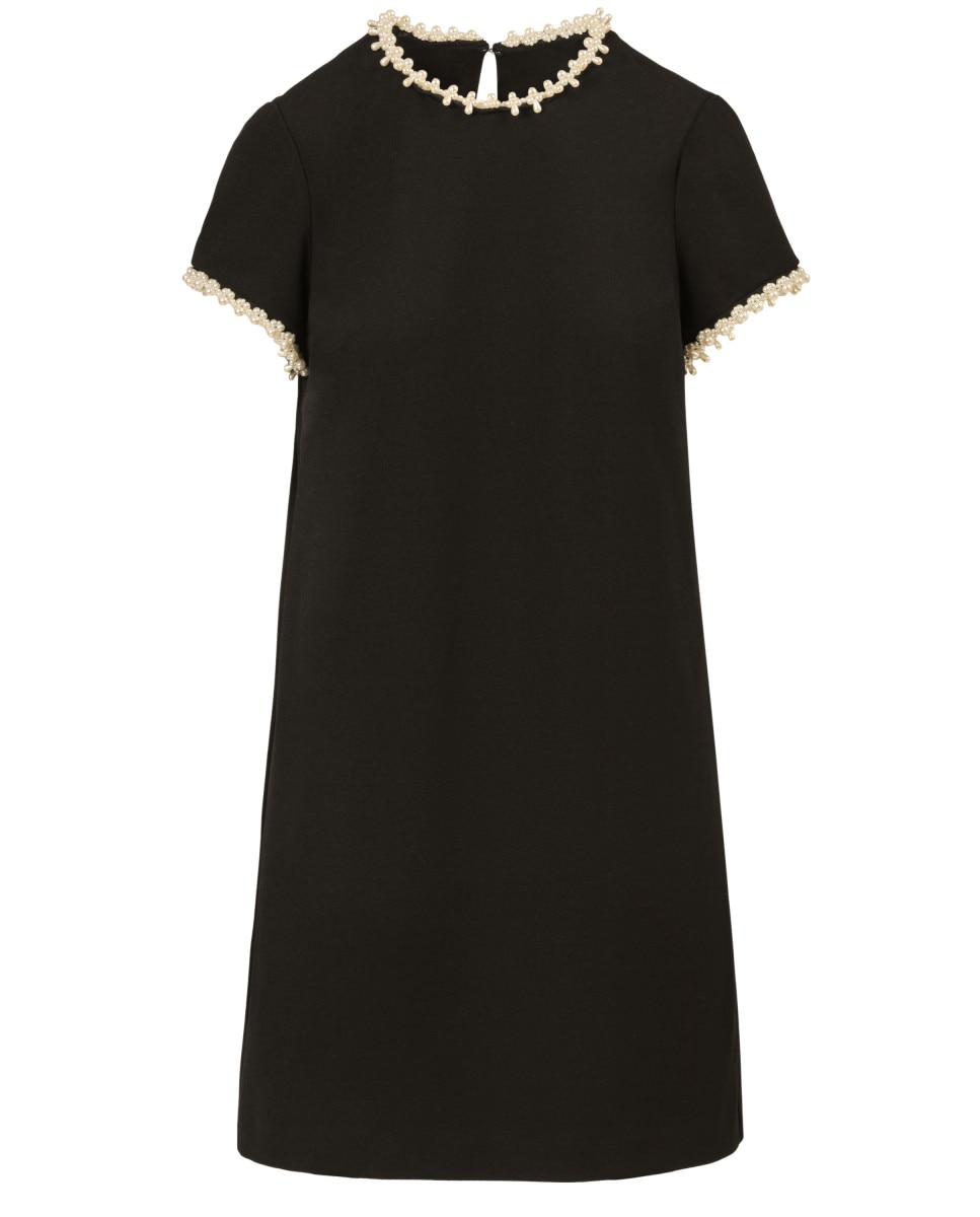 Vestido de manga corta con perlas - Adrianna Papell - Negro Negro-5