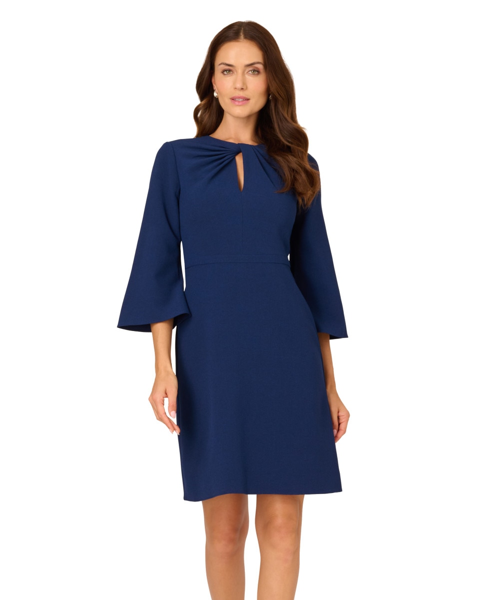Vestido corto de manga francesa acampanada con escote anudado - Adrianna Papell - Azul Azul-1