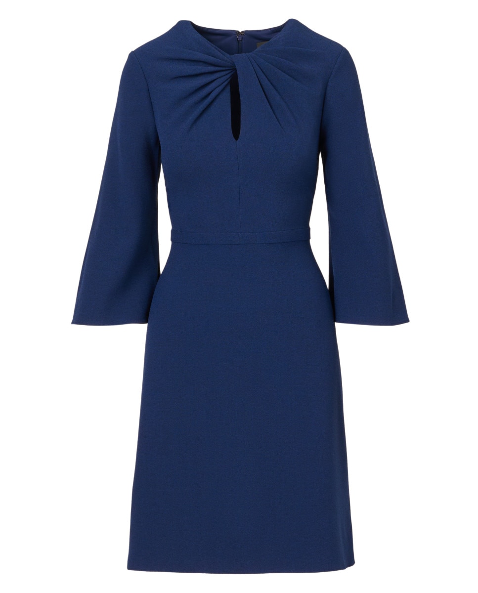 Vestido corto de manga francesa acampanada con escote anudado - Adrianna Papell - Azul Azul-5