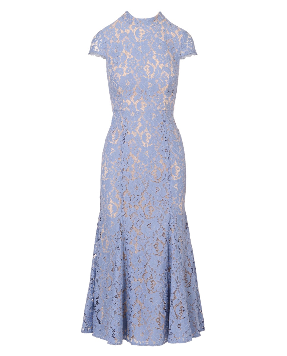 Vestido midi de encaje de cuello vuelto - Adrianna Papell - Azul claro Azul claro-5