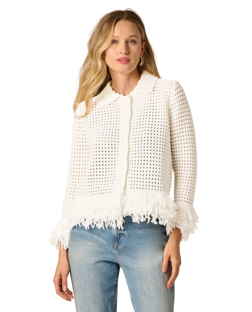 Adrianna Papell - Cardigan de punto y flecos.