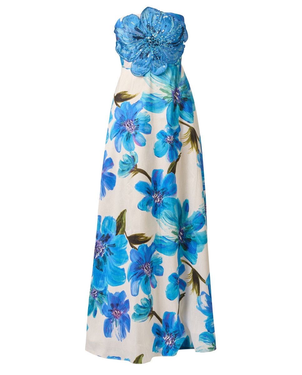 Vestido de estampado con gran flor en el pecho - Adrianna Papell - Azul Azul-5