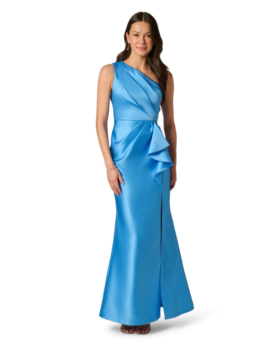 Vestido drapeado con escote asimétrico - Adrianna Papell - Azul Azul-1