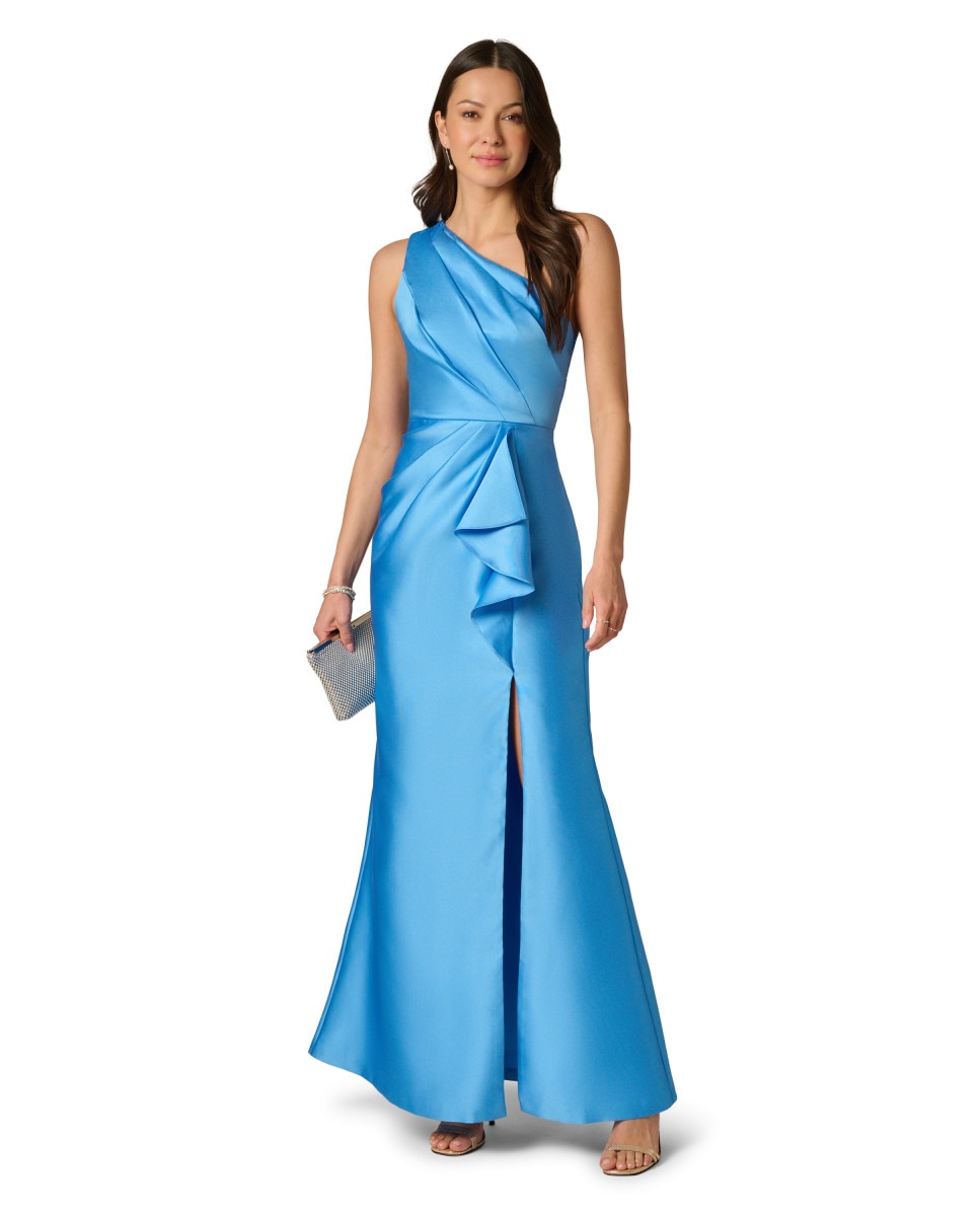 Vestido drapeado con escote asimétrico - Adrianna Papell - Azul Azul-3