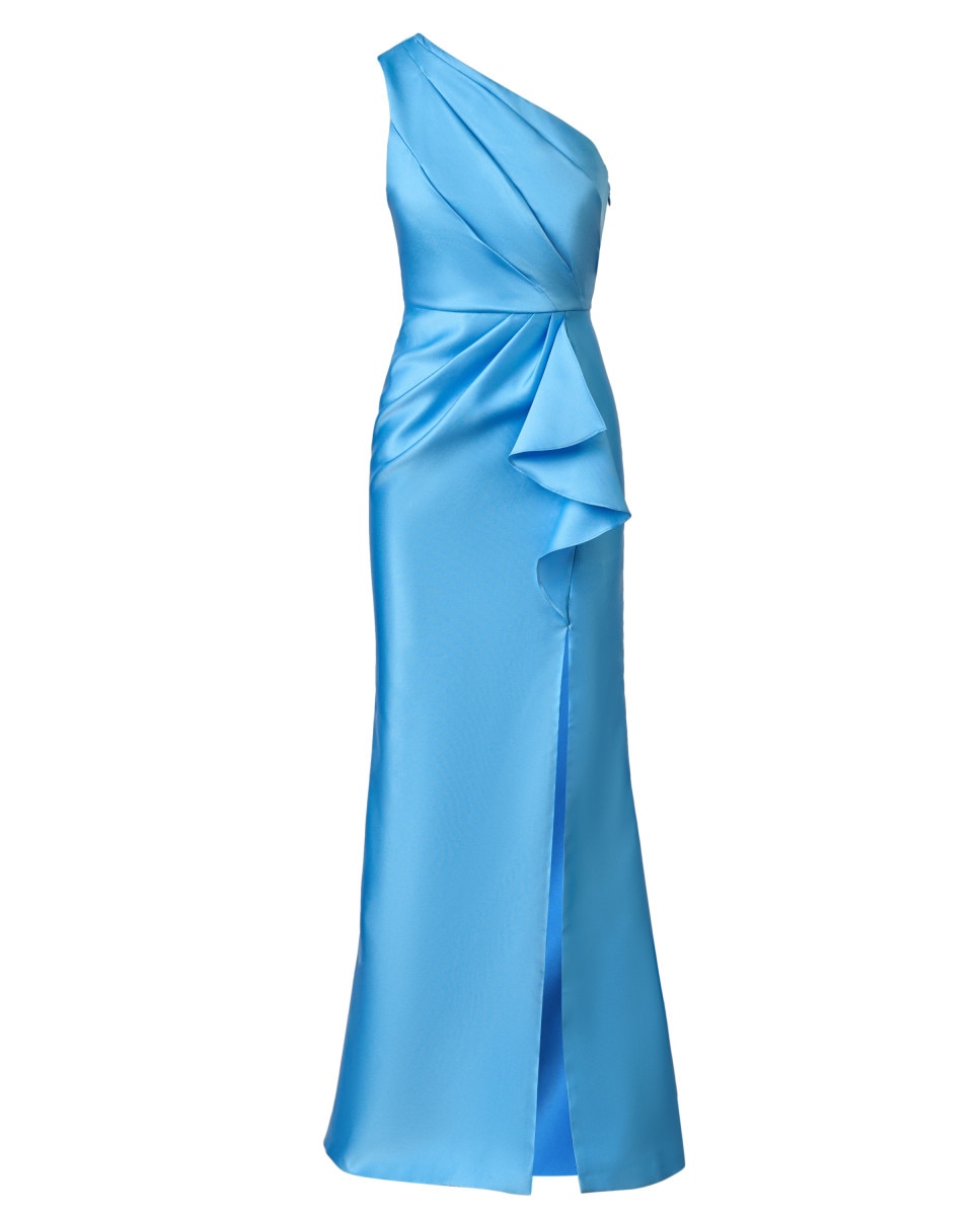 Vestido drapeado con escote asimétrico - Adrianna Papell - Azul Azul-5