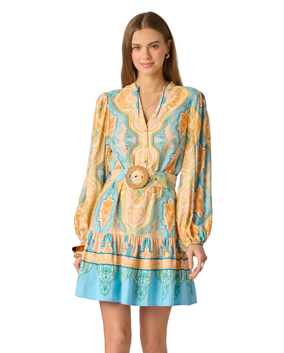 Imagen 0 de Vestido estilo camisero con cinturón Multicolor