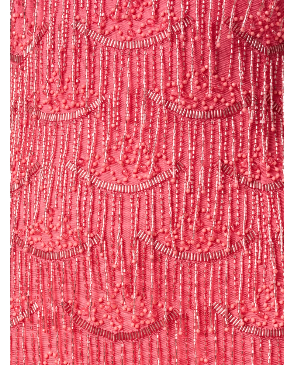 Vestido de tirantes con pedrería y flecos - Adrianna Papell - Rosa Rosa-4