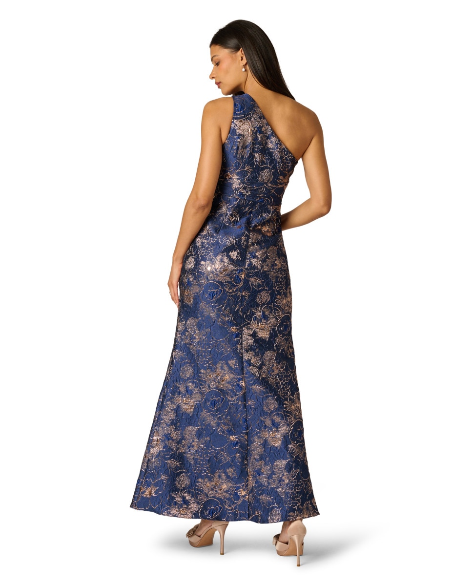 Vestido floral con escote asimétrico y lazo a la cintura - Adrianna Papell - Azul Azul-2