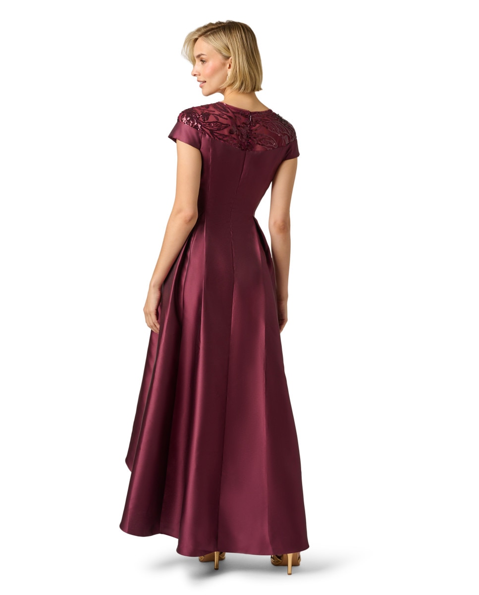 Vestido con caida asimétrica y escote floral - Adrianna Papell - Rojo Rojo-2