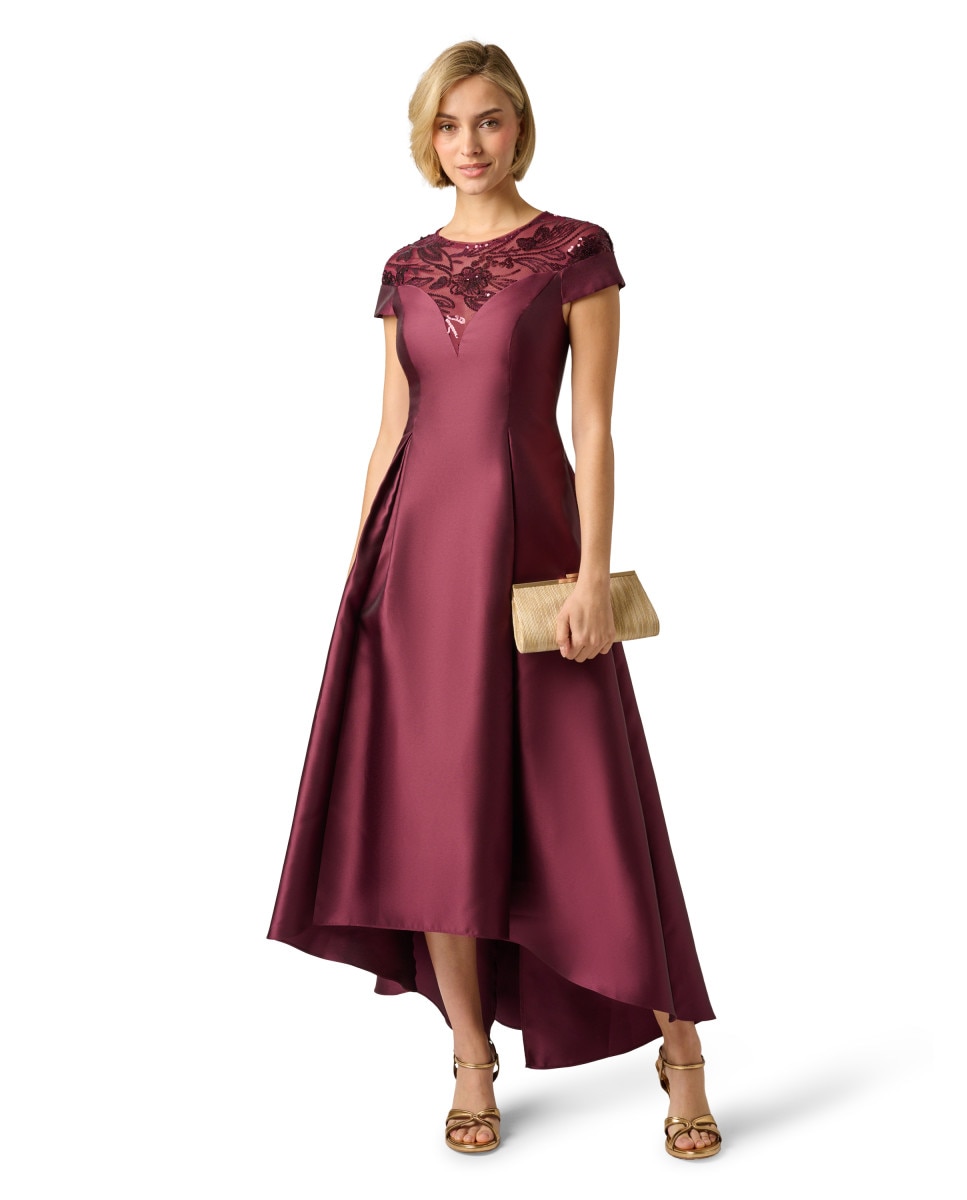 Vestido con caida asimétrica y escote floral - Adrianna Papell - Rojo Rojo-3