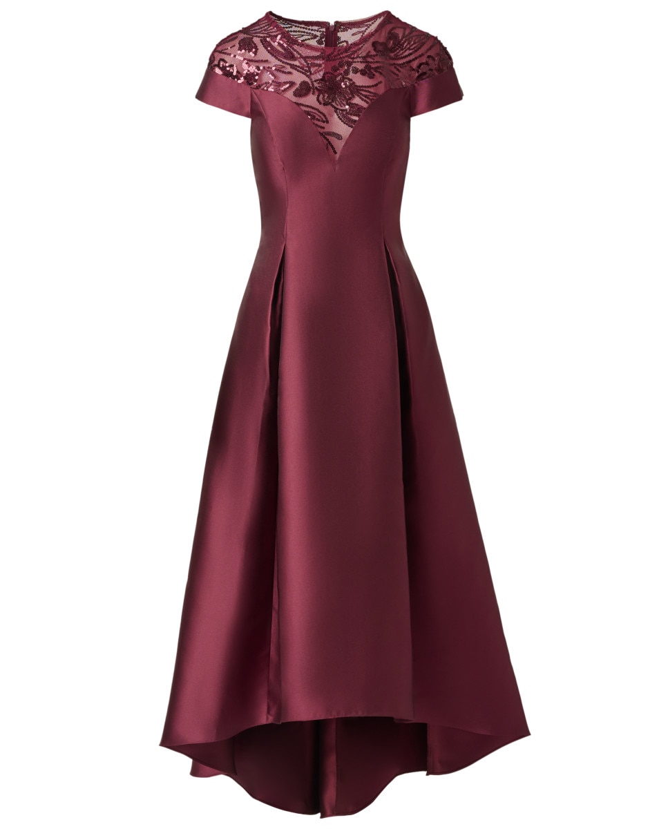 Vestido con caida asimétrica y escote floral - Adrianna Papell - Rojo Rojo-5